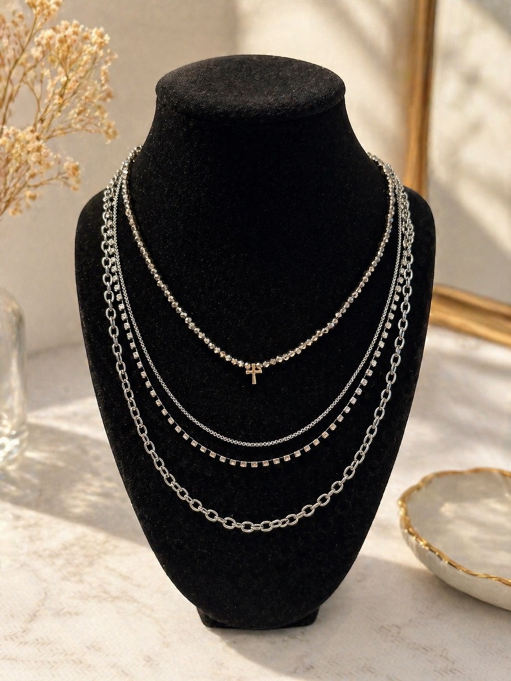 BP Nordstrom Layered Silver Cross Multi-Chain Necklace NWT